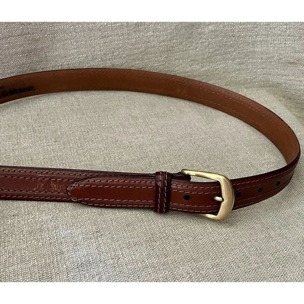Sz 36 Mens Johnston & Murphy Brown Double Stitching Leather Belt Brass Buckle
